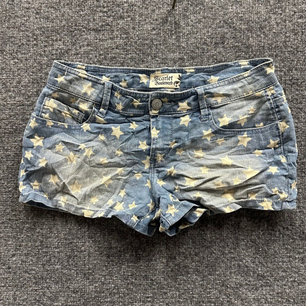 Scarlet Boulevard Shorts Womens Size 3 Blue Star Print Denim Casual Stretch Mini